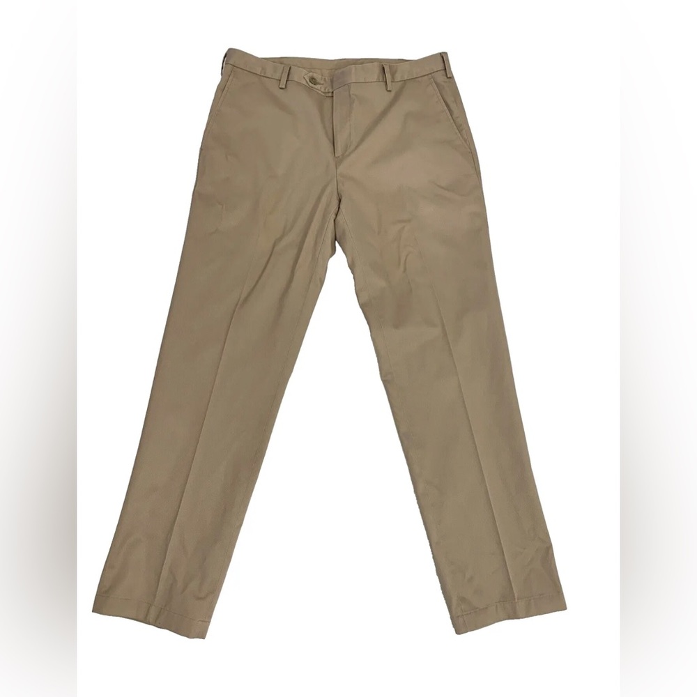 Jos A Bank Travelers 36 x 32 Tan Khaki Pleat Front Straight Pants 100% Cotton